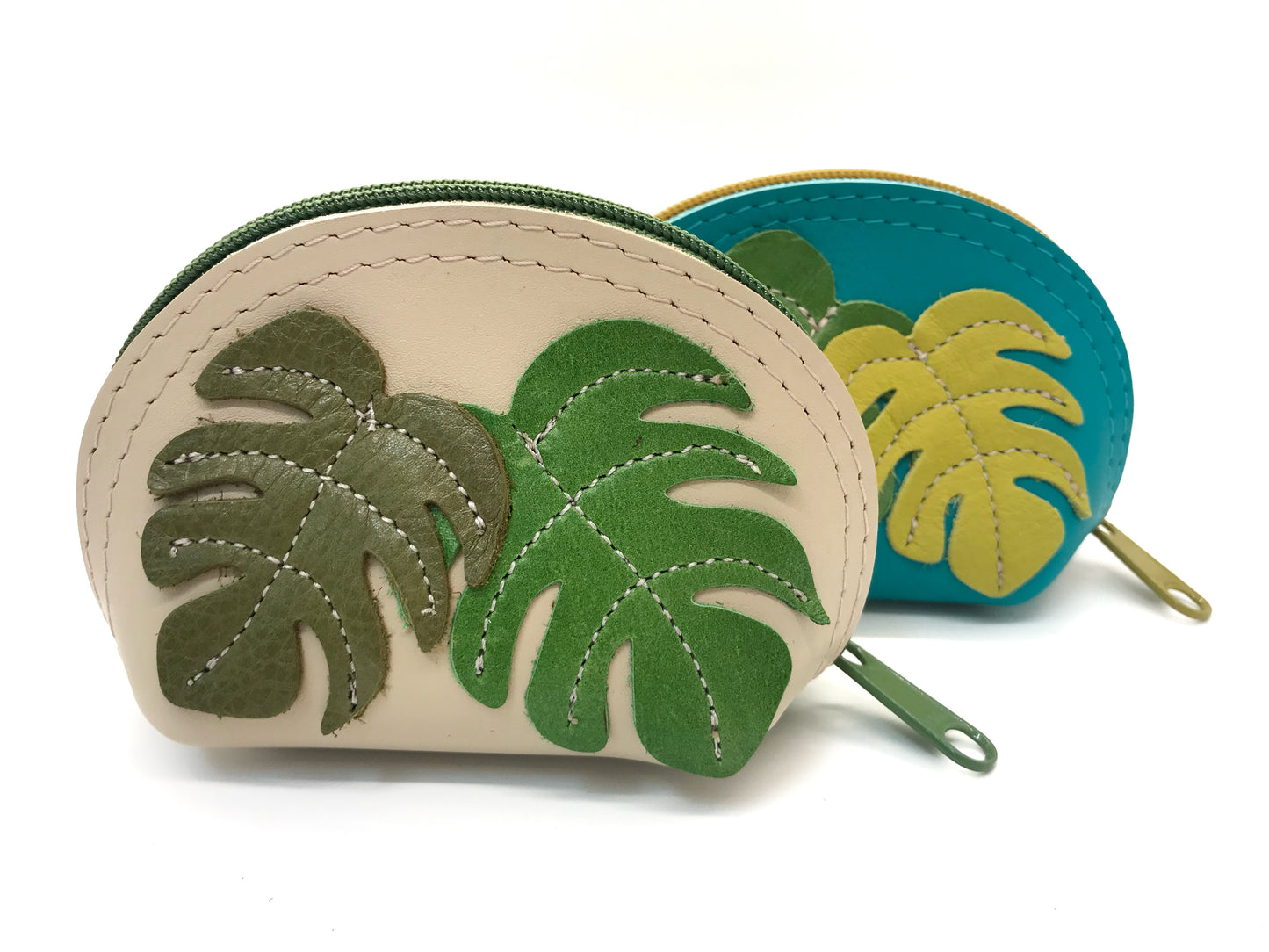 Monstera Leaf Leather Appliqué DJ Pouch