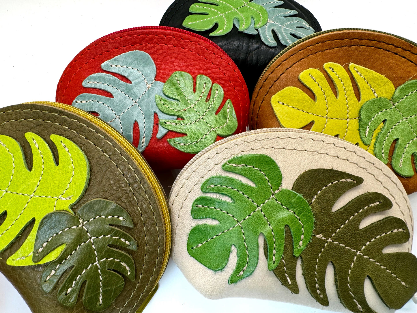 Monstera Leaf Leather Appliqué DJ Pouch