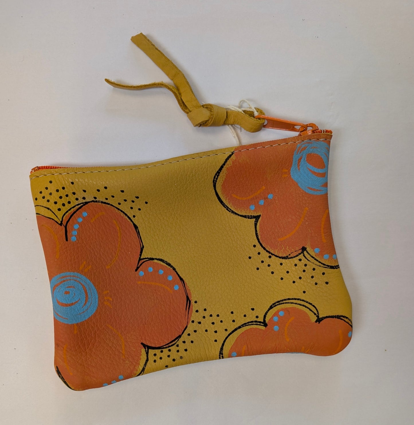 Hand painted pouch orange flowers