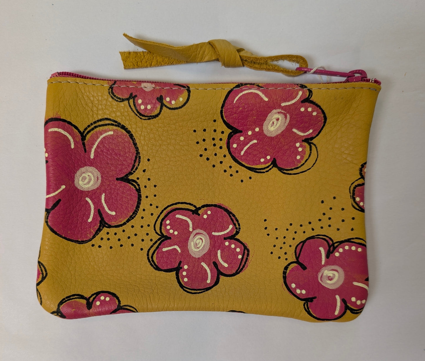 Hand painted pouch pink flowers