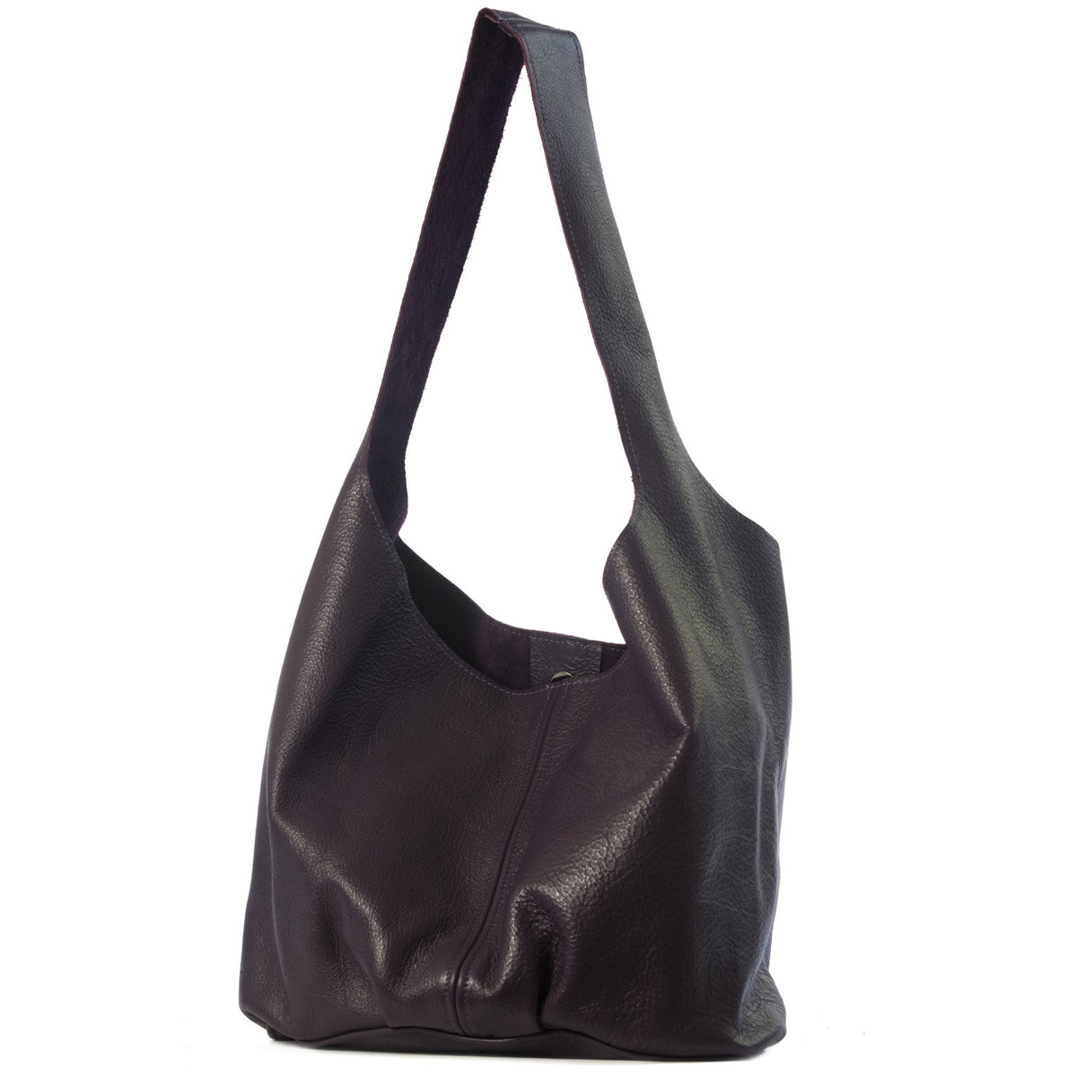 Black leather hobo style handbag handmade in the USA by Vicki Jean.