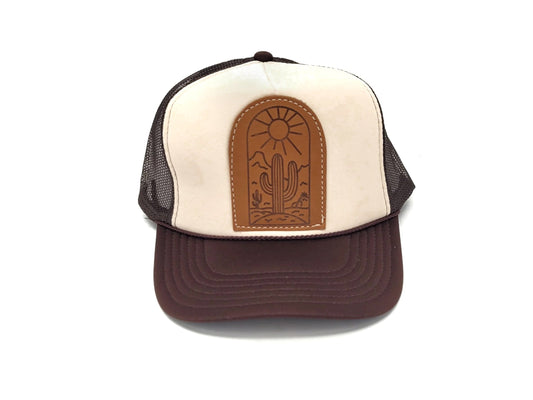 Leather Appliquéd Trucker Hat | Desert