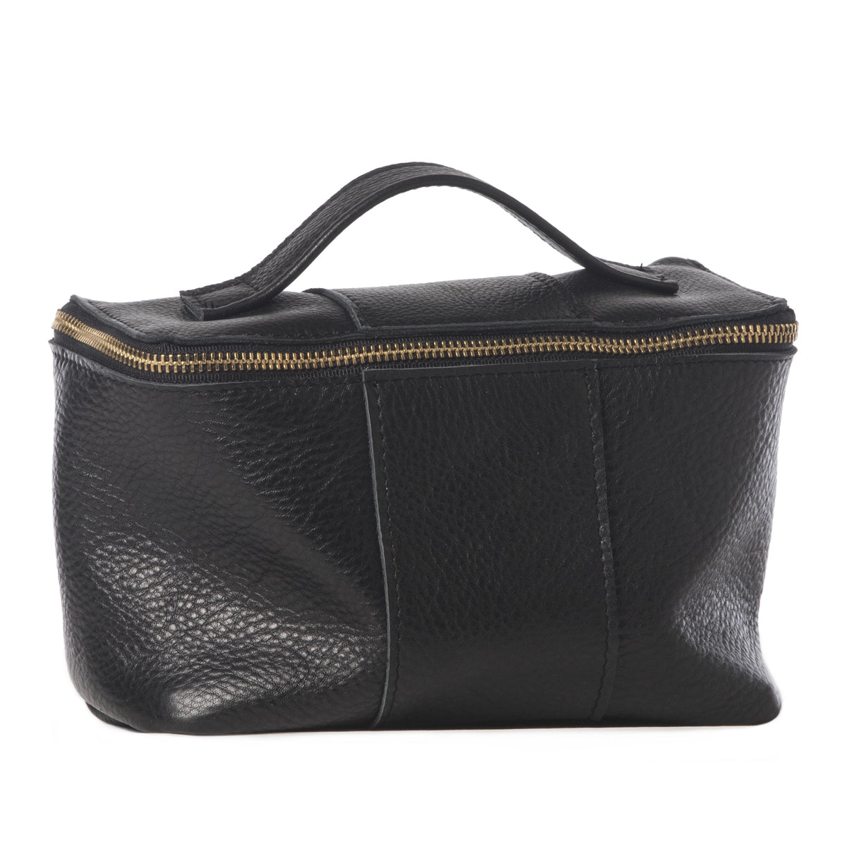 Black leather carry-all bag handmade in the USA by Vicki Jean. 