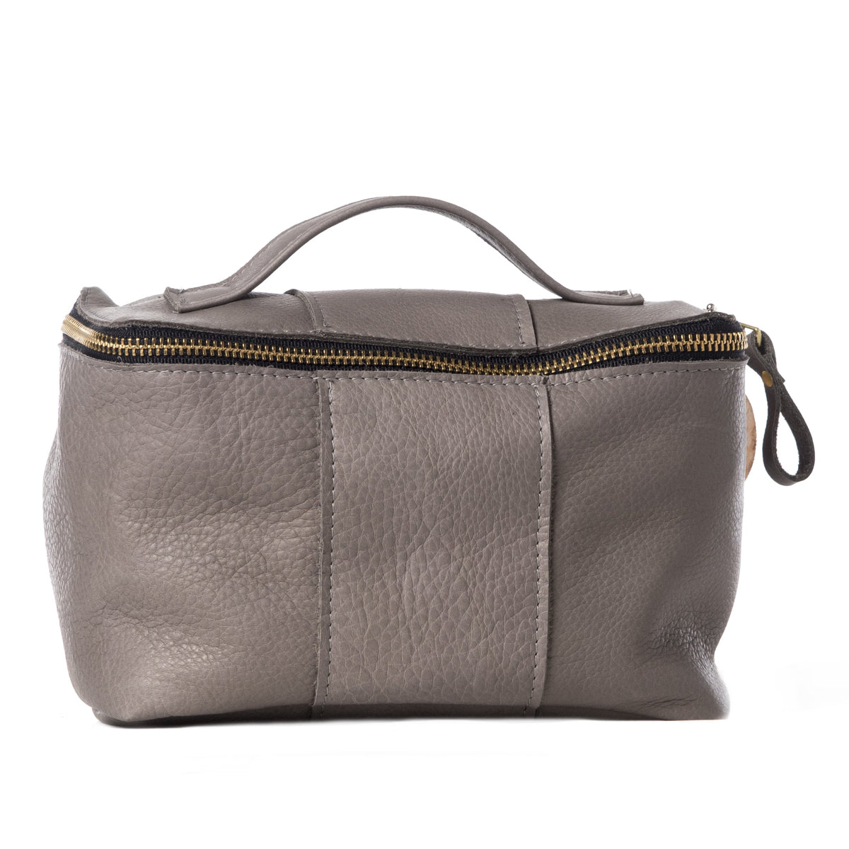 Grey leather carry-all bag handmade in the USA by Vicki Jean. 