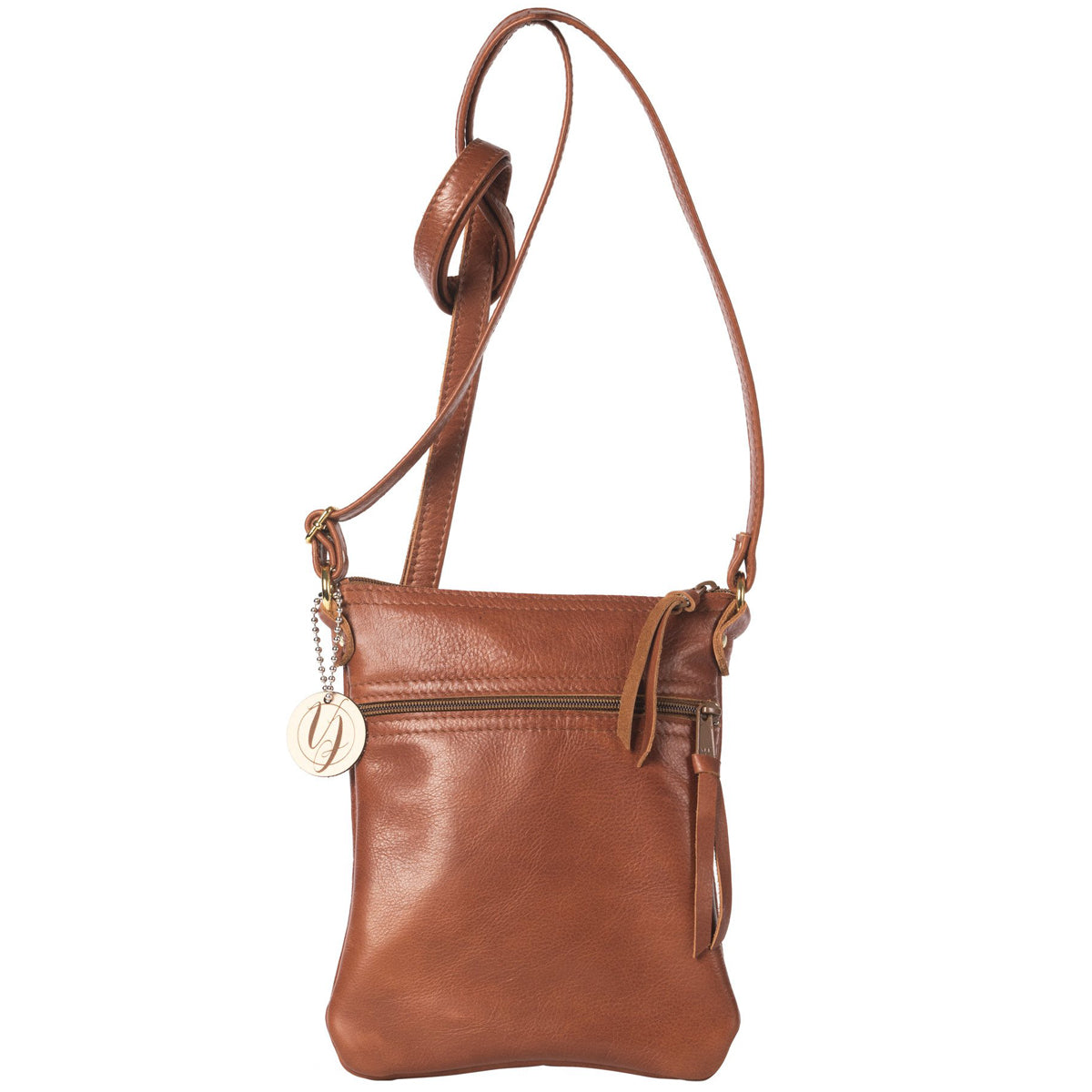 Bourbon leather cross-body bag handmade in the USA by Vicki Jean. 