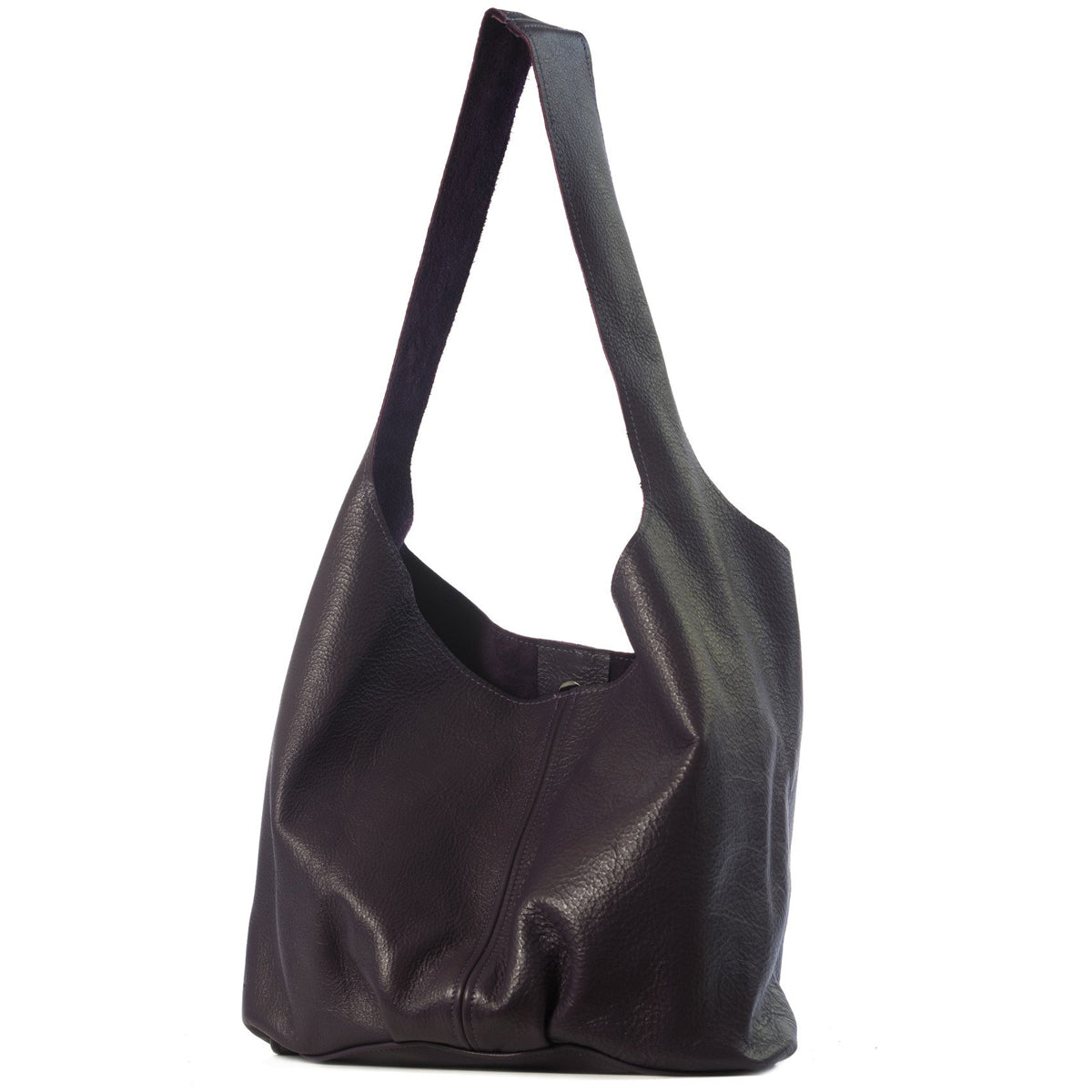 Black leather hobo style handbag handmade in the USA by Vicki Jean. 