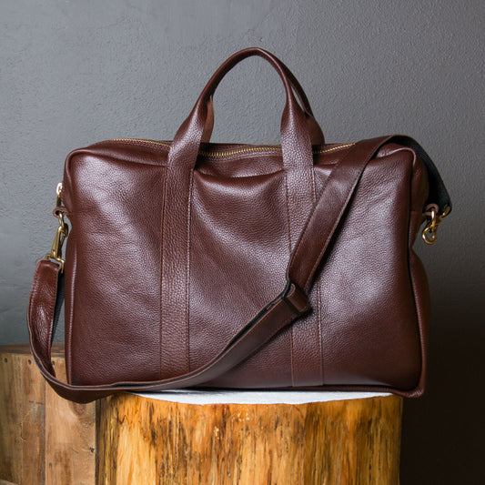 Messenger leather bag in Chocolate handmade in the USA by Vicki Jean Bags
